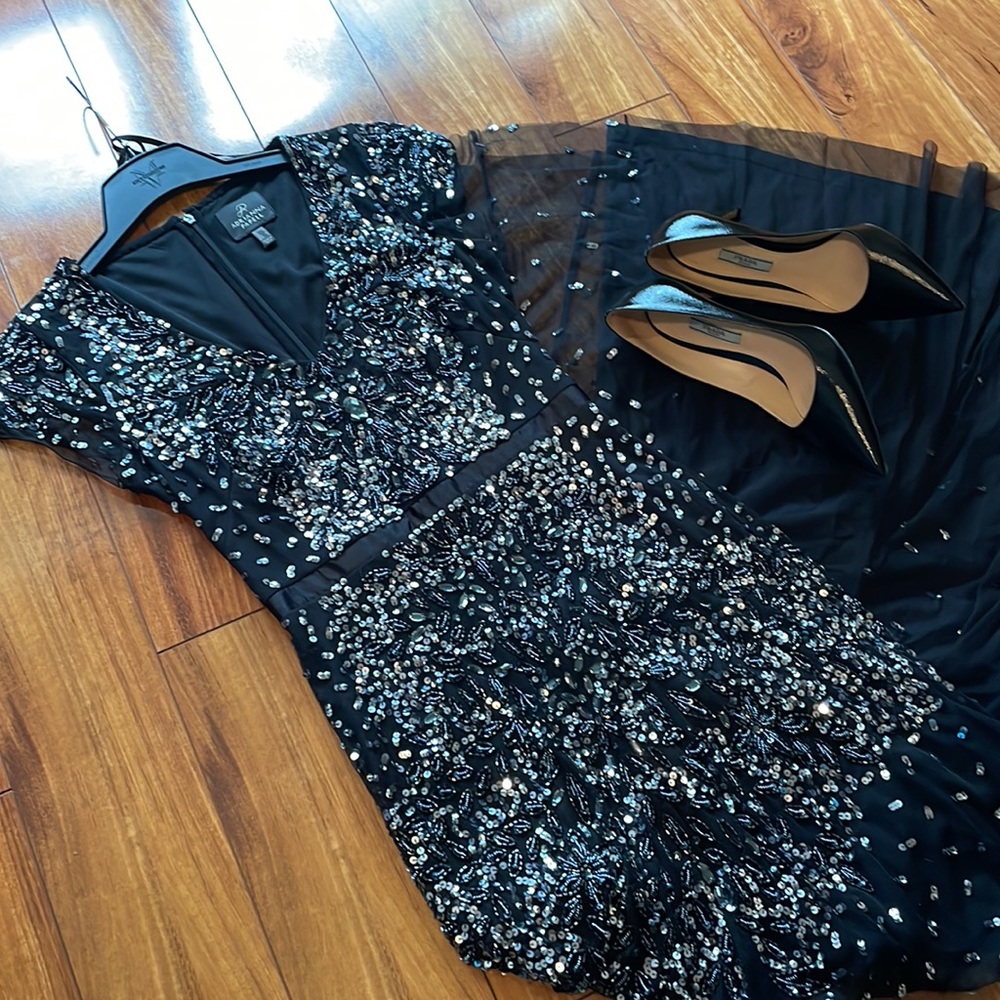 Adrianna Papell Black beaded gown
